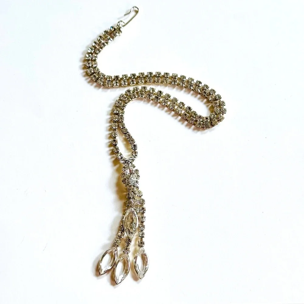 Necklace VTG Jeweled Austrian Crystal‎ Rhinestone tassel open bezel Sparkly 18